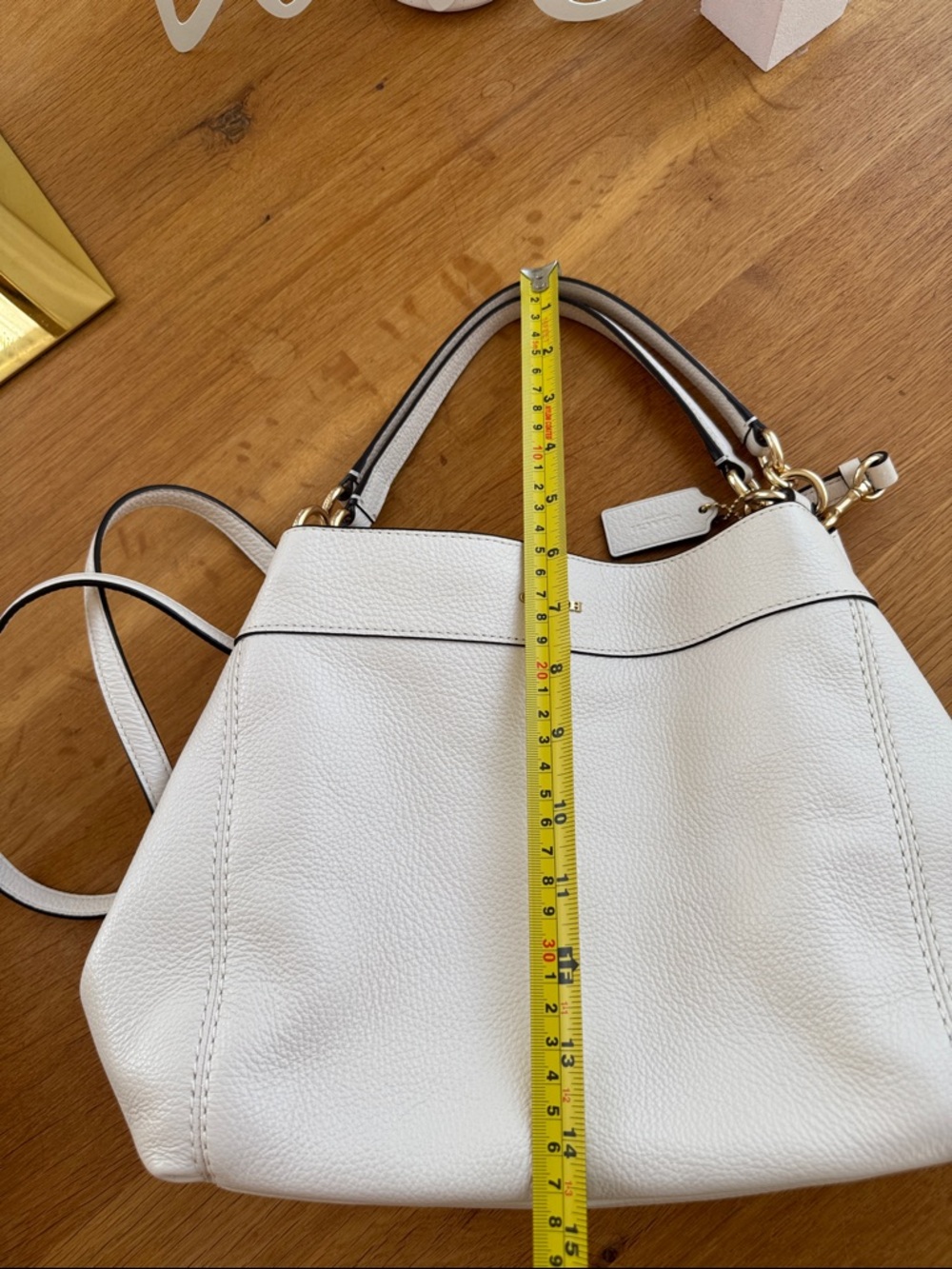 Coach Cream Pebbled Leather Shoulder Bag with Gold Hardware - Picture 8 of 11